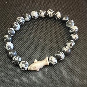 Black and Gray Beaded Bracelet with Shark Charm